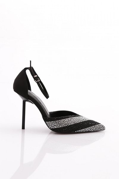 DGN 4549 Black Satin - Women's Ankle Strap Heeled Shoes