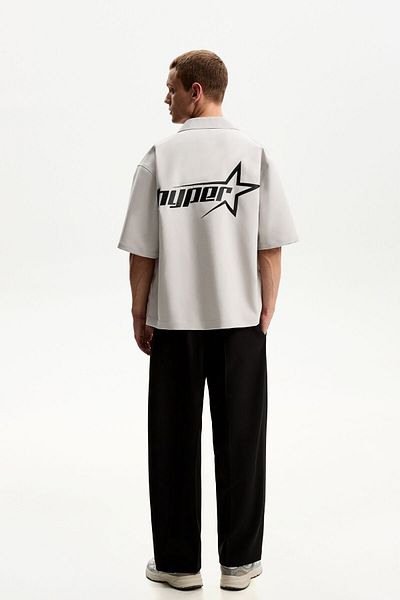 Bershka Embroidered short sleeve boxy fit shirt