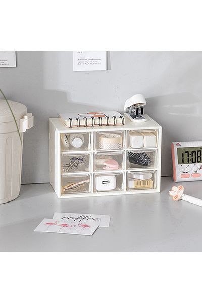 Choice WHITE 1PC Nine Palace Grid Small Drawer Jewelry Storage Box Student Dormitory Desktop Stationery Sma