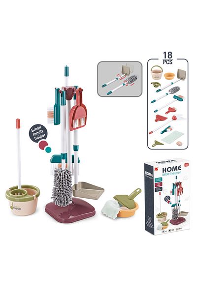 GGbell 18pcs with box Children's Cleaning Tool Toys Pretend Play Cleaning Set and Sanitation Simulation Bro