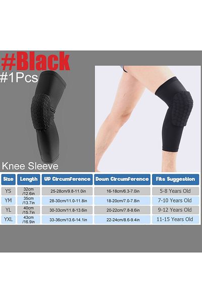 MTATMT YM Kneepad - أسود - قطعة واحدة MTATMT قطعة واحدة من وسادات الكوع الرياضية للأطفال والشباب كم ضاغط للركبة على شكل قرص العسل