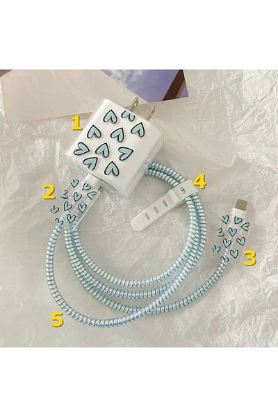 Choice جراب Blue Heart Case لشاحن Apple 18/20w الواقي مناسب لكابل بيانات iPhone 14/13