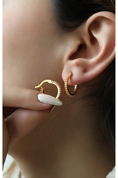 Kuyumcum 22 Ayar Altın Mini Dorikalı Halka Küpe