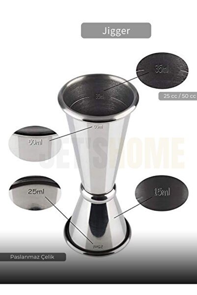 Jet's Home Jigger Çift Taraflı Bar Ölçeği Paslanmaz Kokteyl Ölçeği Barmen Ölçü Kabı Çelik 25/50 cc