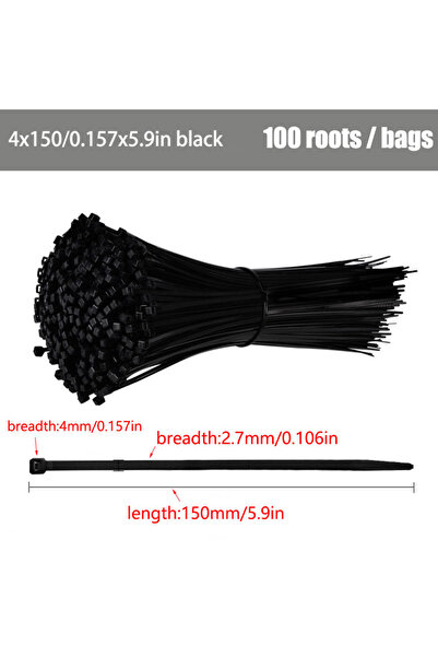 Choice1 ربطة كابلات سوداء ذاتية الربط من النايلون البلاستيكي، 4 × 150 مم، 100...