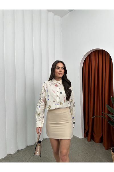 buqre's moda Fusta mini clasică Trend crem cu fermoar la spate