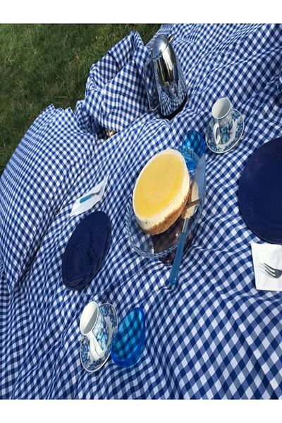 BELMODMODA Covoraș pentru picnic în carouri albastru 170*170 2 bucăți Covoraș pentru picnic 50*50cm Set picnic