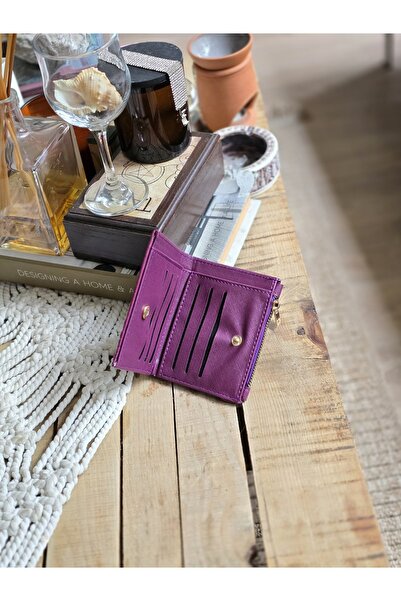 Moom Bag Women's Purple Woven Pattern Square Card Holder Detailed Wallet