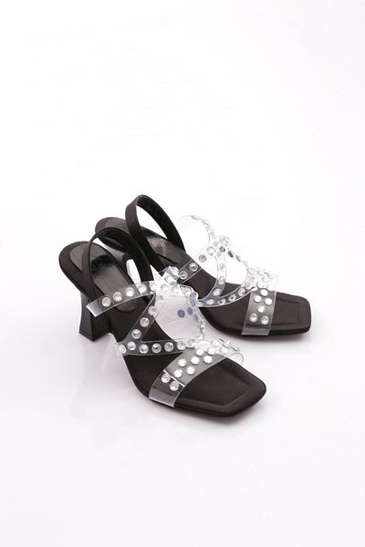 DGN Women's Back Tie Heeled Evening Dress Shoes Black Satin 2193128