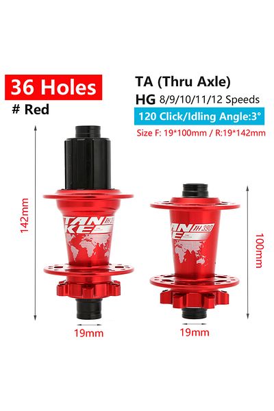 TANKE 36H Red TA TANKE 120 Click Hub 6 Bearing MTB Mountain Bike Hub Front Rear Thru HG 28 32 36 Holes Dis