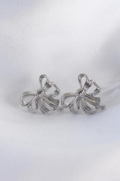 Celira Brass Silver Color Bow Earrings