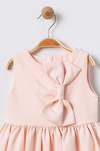 Bebüş Stretchy Crepe Fabric Bow Detail Flared Cutout Sleeveless Pink Girl's Dress 15703