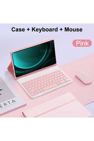 HUAIBX حافظة لوحة مفاتيح إسبانية باللون الوردي B لجهاز Samsung Galaxy Tab S9 FE مقاس 10.9 بوصة، غطاء لوحة مفاتيح قابل للفصل لجهاز S