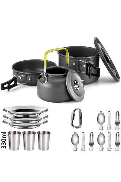 LISM D Camping Cooking set Camping Cookware Travel Tableware Outdoor Picnic Set Teapot For 2-3 Peaple No.