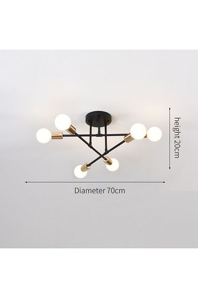 ludengchaoshi Without light bulb Black Golden Retro Industrial Wrought Iron Material 6Heads LED Ceiling Lamp Home