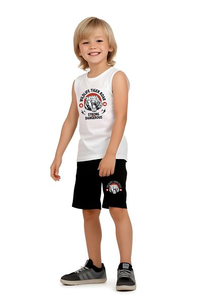panios kids Tiger Roar Printed Boys' Sling T-Shirt and Shorts Bottom-Top Set