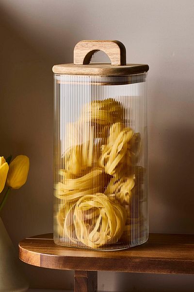 Perotti Acacia 1600 ml Acacia Vacuum Lid Borosilicate Square Glass Jar 10X20 cm
