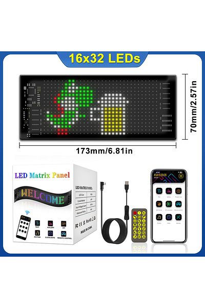 Choice 16x32LEDS LED Pixel Display Screen App Control LED Car Sign Screen with 32x32 Pixel Custom Text Patt