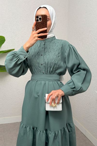 Salih Çelebi Χιτζάμπ με μισό κουμπί 2247 - MINT GREEN