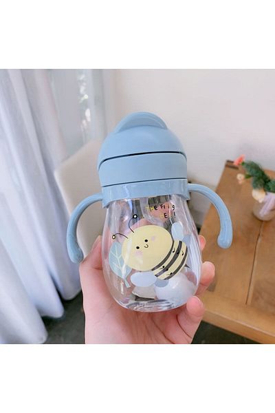 Choice Blue 350ml Baby Bottles Drinking Cup Feeding Bottle With Straw Gravity Ball Wide-Caliber Kids Drinki