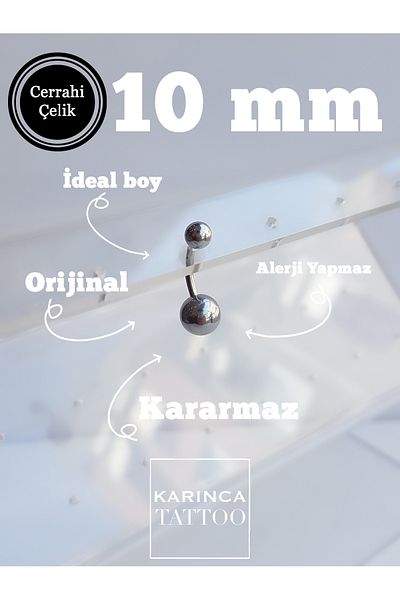 Karınca Piercing 10 mm 316L Surgical Piercing - Stone Free Belly and Lumbar Piercing (Karinca Tattoo)