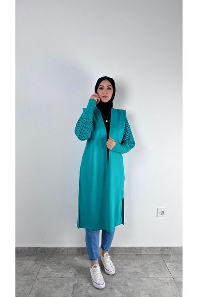 SOFT Shoulder Pad looking sleeves Lace-Like Knit cardigan