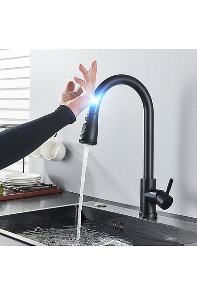 MYQualife Black C Pull Out Sensor Black Kitchen Faucet Sensitive Touch Control Faucet Mixer For Kitchen Touch