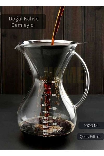 Jet's Home 1000 ml Chemex Natural Coffee Brewer with Steel Filter 8 Cups
