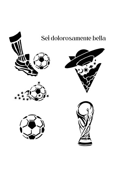 Airbrush Tattoo Futbol 6 Adet Stencil Dövme Kalıbı Spreysiz Sadece Şablon