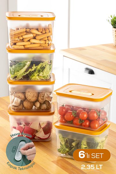 Vienev Vegetable and Fruit Storage Container with 6 Adjustable Air Ducts - 6X(2.35 Lt) Orange