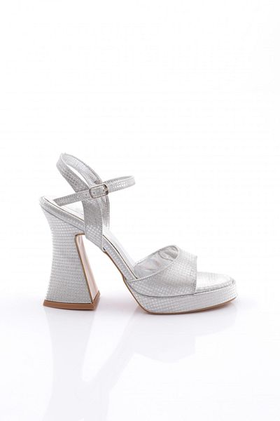 DGN Pantofi de seara de dama cu toc gros Crocodil argintiu 41183564
