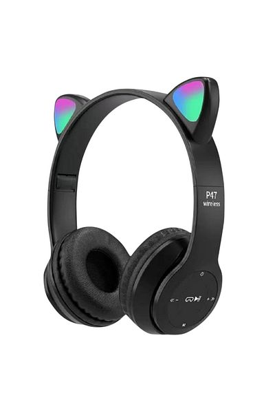 ALLOYSEED black Cute Cat Ear Headphones with RGB LED Light Wireless Headset Kids Girls Stereo Phone Music Blue