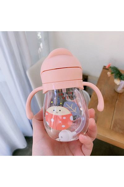 Choice Pink 350ml Baby Bottles Drinking Cup Feeding Bottle With Straw Gravity Ball Wide-Caliber Kids Drinki