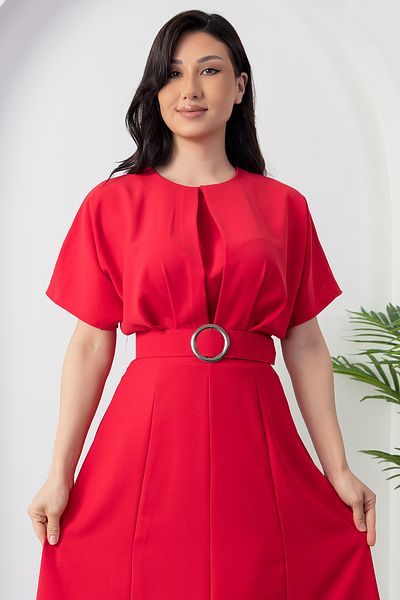 PULLIMM Rochie cu mânecă liliac cu gât și curea DKS1055