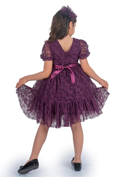 Mnk Purple Daisy Lace Girl's Dress - 0332