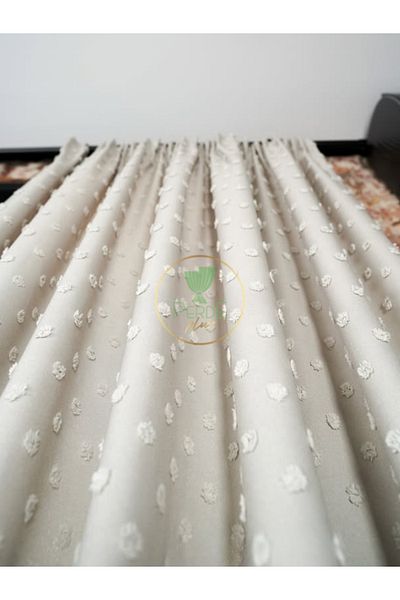 Perdeplus Linen Floor Pompom Pattern Premium Quality Don'T Want Ironing Tied Flat Background Curtain