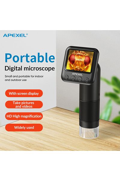 APEXEL black APEXEL 400-800X Digital Microscope Macro Lens with Adjustable LCD Screen with LED Light for Bi