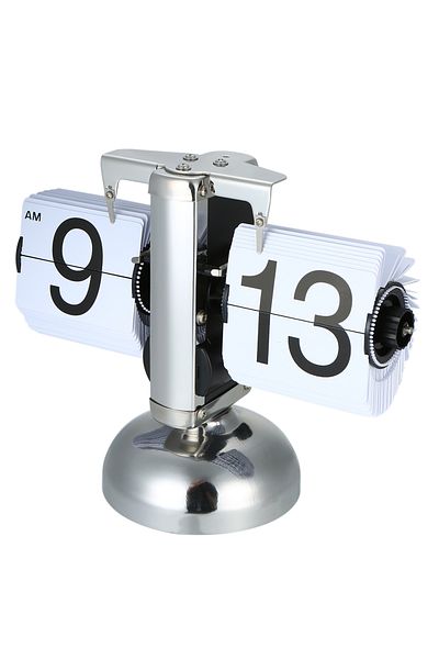 Choice White Small Scale Table Clock Retro Flip Over Clock Stainless Steel Flip Internal Gear Operated Quar