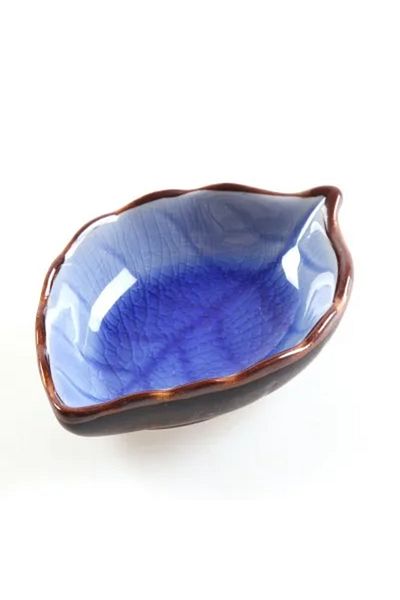 Choice Dark Blue Kitchen Bowl Kitchen Tool Dish Creative Ice Crack Glaze Leaf Ceramic Seasoning Soy Sauce V