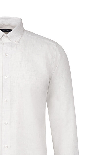 Hatemoğlu Beige Slim Fit Long Sleeve Button Collar Cotton Flannel Shirt