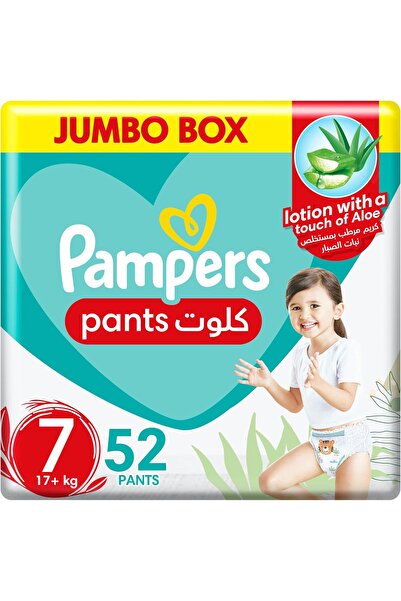 Pampers Baby Diapers, Size 7 (17+ kg), 52 Pieces — Aloe Lotion & Elastic Leak-Protection Sides