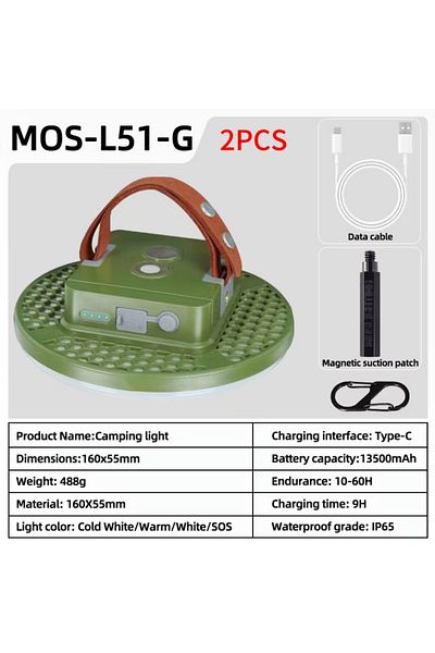Choice MOS-L51-Green-2PCS MOSLIGHTING فانوس تخييم محمول LED ضوء خيمة قابل لإعادة الشحن كشاف خارجي