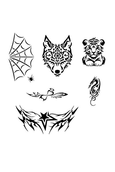 Airbrush Tattoo Vahsi Kanat 6 Adet Stencil Dövme Kalıbı Spreysiz Sadece Şablon