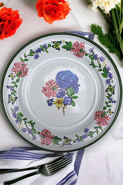 İnci Emaye 30 No 30 cm Enameled Dinner Plate - Plate Serving, Camping Picnic and Gift Dowry