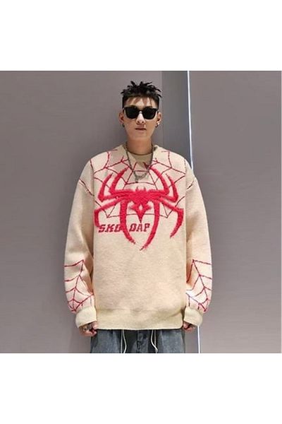 Köstebek White Spider-Man Spider Web Oversize Sweater