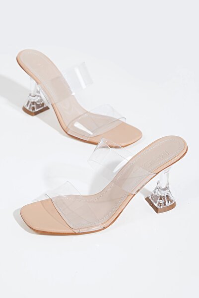 GULT Γυναικείες παντόφλες με λεπτό τακούνι, διάφανες