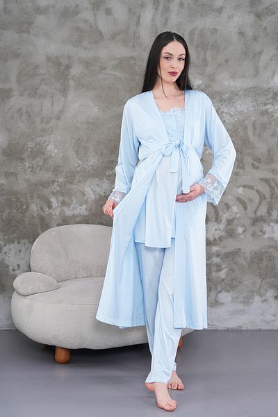 Pelin Set de pijamale de maternitate pentru femei, albastru, cu rochie de maternitate