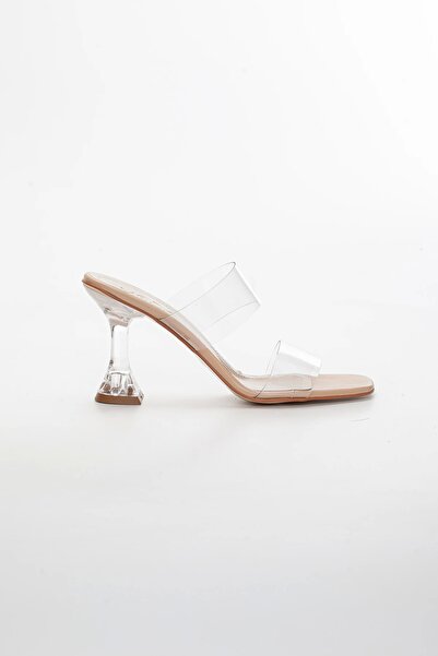 GULT Γυναικείες παντόφλες με λεπτό τακούνι, διάφανες