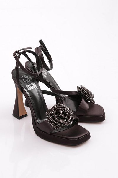 DGN Rochie de seara din satin negru - Pantofi cu toc cu model trandafiri 71061535