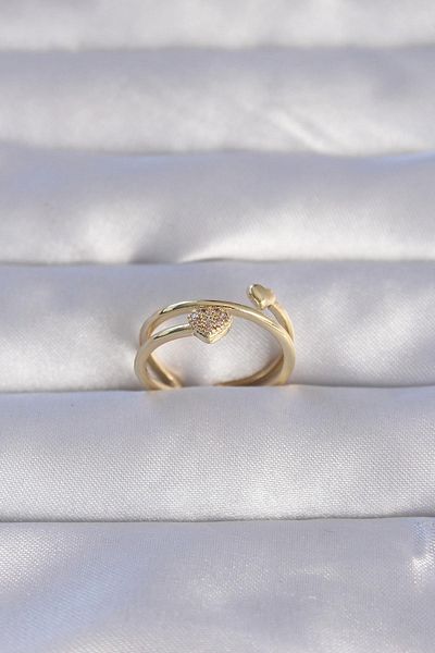 Celira Brass Gold Color Zircon Stone Heart Model Adjustable Ring